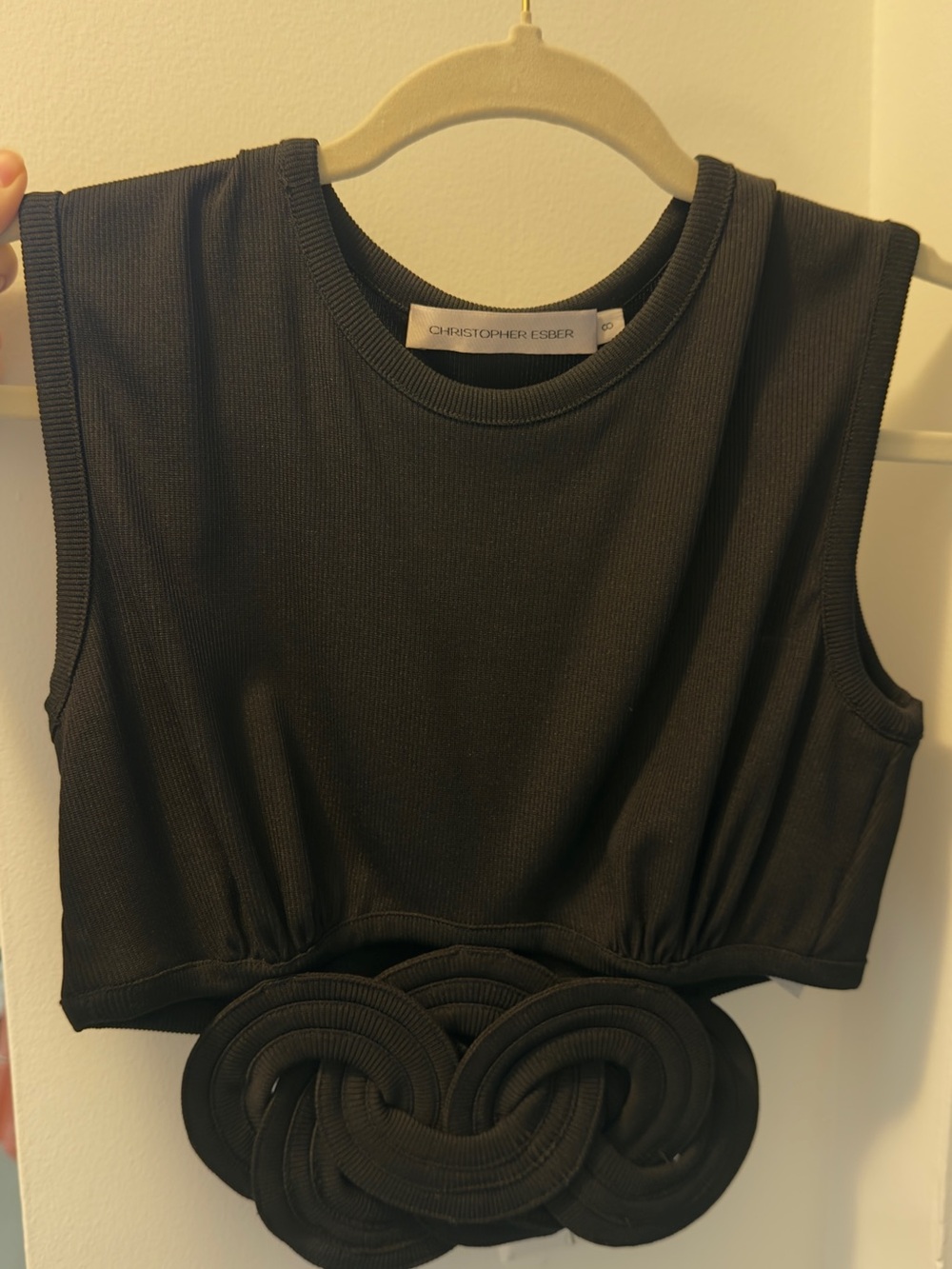 Christopher Esber Black Ribbed Cropped Tank with Sculptural Knot Detail